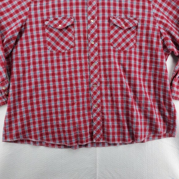 Wrangler Shirt Women's 3/4 Sleeve Casual Pearl Snap Up Plaid Red Size 3XL - Picture 4 of 12